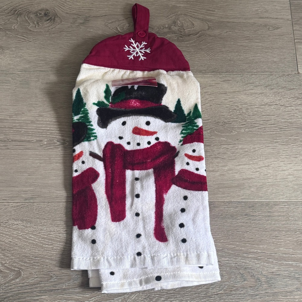 St Nicholas Square Snowman Yuletide Tie Top Kitchen Towels 2PK NWT